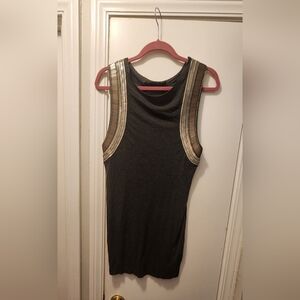 AllSaints "Siri" Charcoal Tunic Tank with Gold Beaded Shoulder Trim